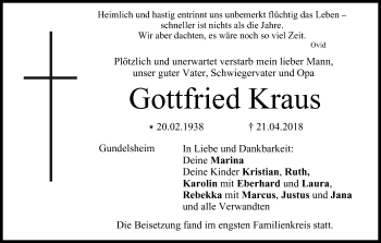 Traueranzeige von Gottfried Kraus