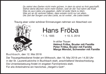 Anzeige von Hans Fröba von MGO