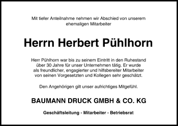 Anzeige von Herbert Pühlhorn von MGO
