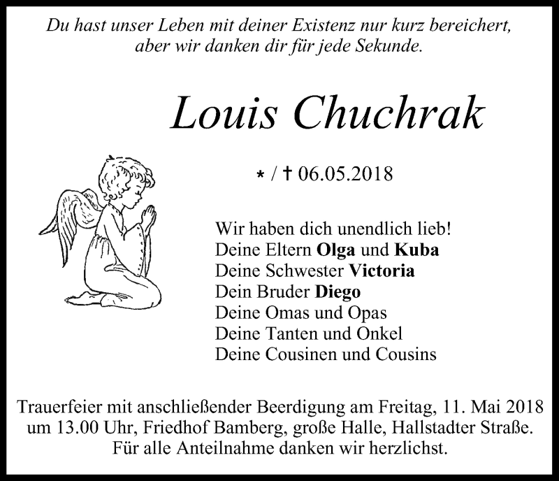  Traueranzeige für Louis Chuchrak vom 09.05.2018 aus MGO
