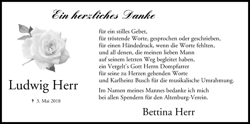  Traueranzeige für Ludwig Herr vom 19.05.2018 aus MGO