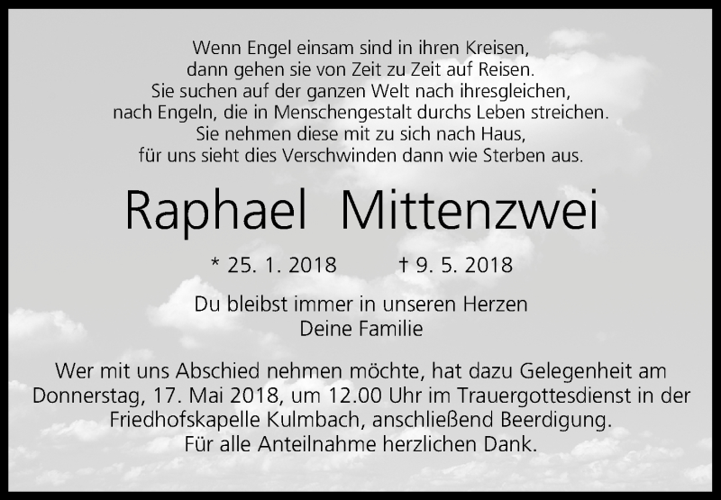  Traueranzeige für Raphael Mittenzwei vom 16.05.2018 aus MGO