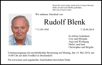 Anzeige von Rudolf Blenk von MGO