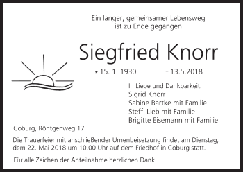 Anzeige von Siegfried Knorr von MGO