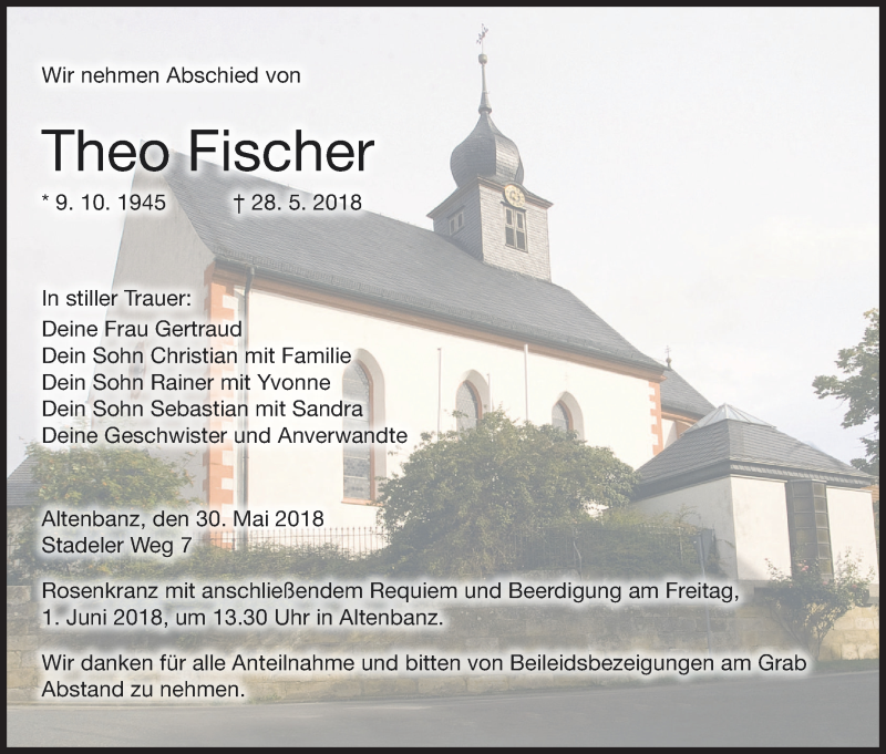  Traueranzeige für Theo Fischer vom 30.05.2018 aus MGO