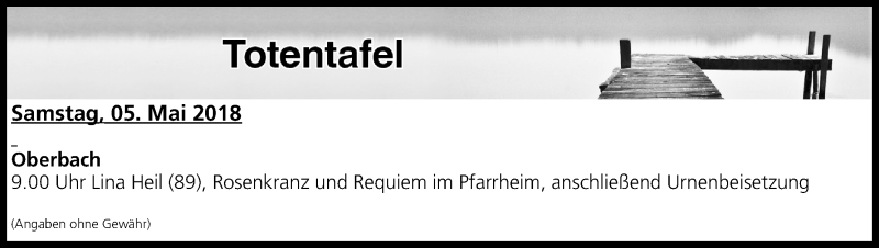  Traueranzeige für Totentafel vom 05.05.2018 vom 05.05.2018 aus MGO