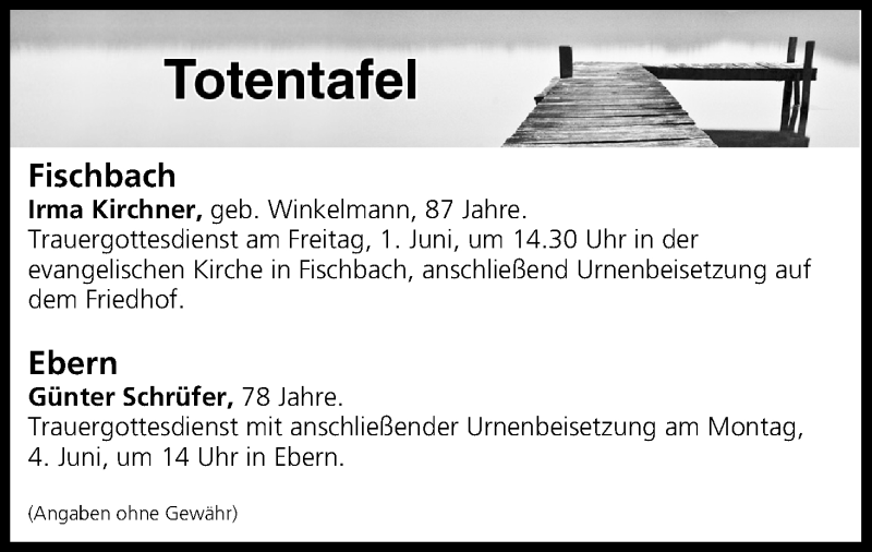  Traueranzeige für Totentafel vom 31.05.2018 vom 31.05.2018 aus MGO