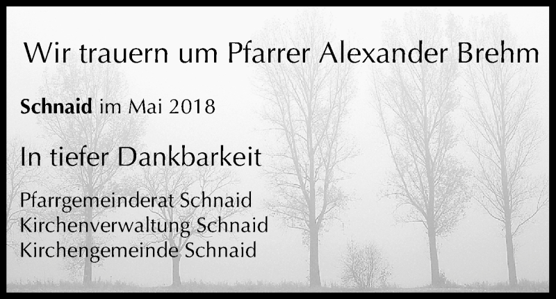  Traueranzeige für Alexander Brehm vom 02.06.2018 aus MGO