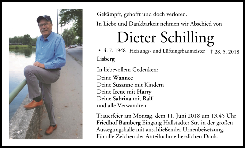  Traueranzeige für Dieter Schilling vom 09.06.2018 aus MGO