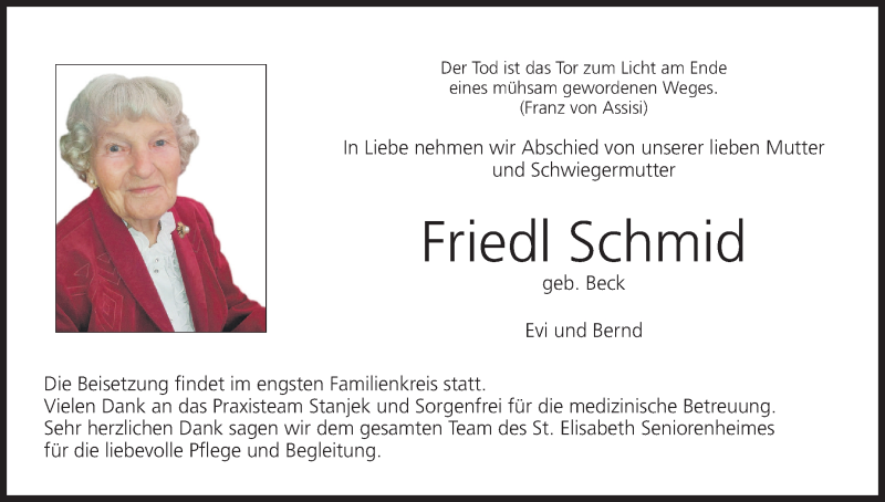  Traueranzeige für Friedl Schmid vom 23.06.2018 aus MGO