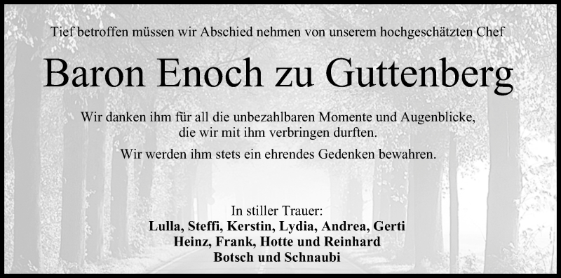  Traueranzeige für Georg Enoch Freiherr von und zu Guttenberg vom 23.06.2018 aus MGO