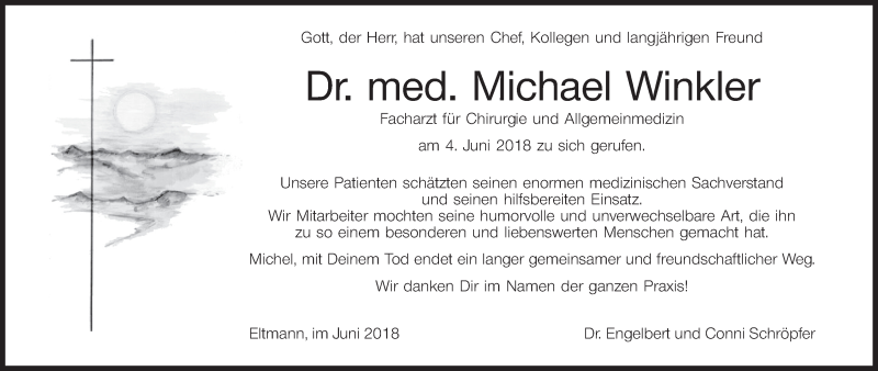  Traueranzeige für Michael Winkler vom 08.06.2018 aus MGO