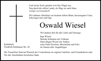 Anzeige von Oswald Wiesel von MGO