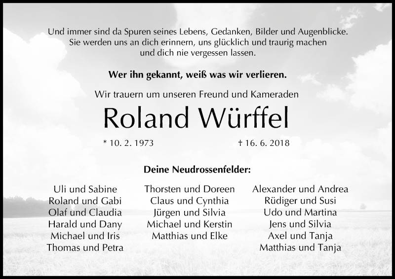  Traueranzeige für Roland Würffel vom 19.06.2018 aus MGO