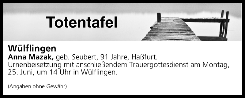  Traueranzeige für Totentafel vom 23.06.2018 vom 23.06.2018 aus MGO