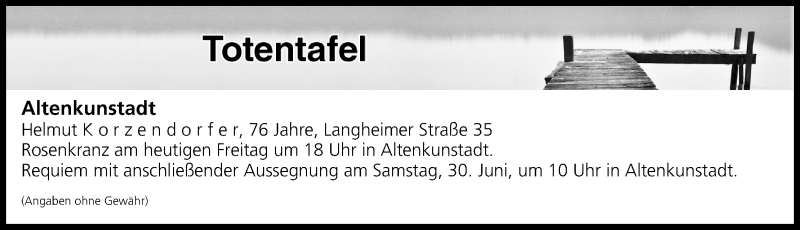  Traueranzeige für Totentafel vom 29.06.2018 vom 29.06.2018 aus MGO