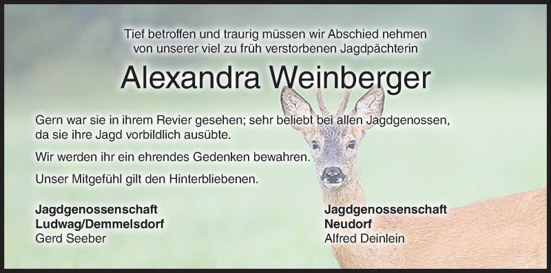  Traueranzeige für Alexandra Weinberger vom 21.07.2018 aus MGO