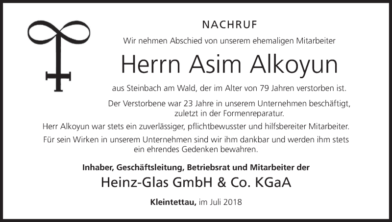  Traueranzeige für Asim Alkoyun vom 26.07.2018 aus MGO