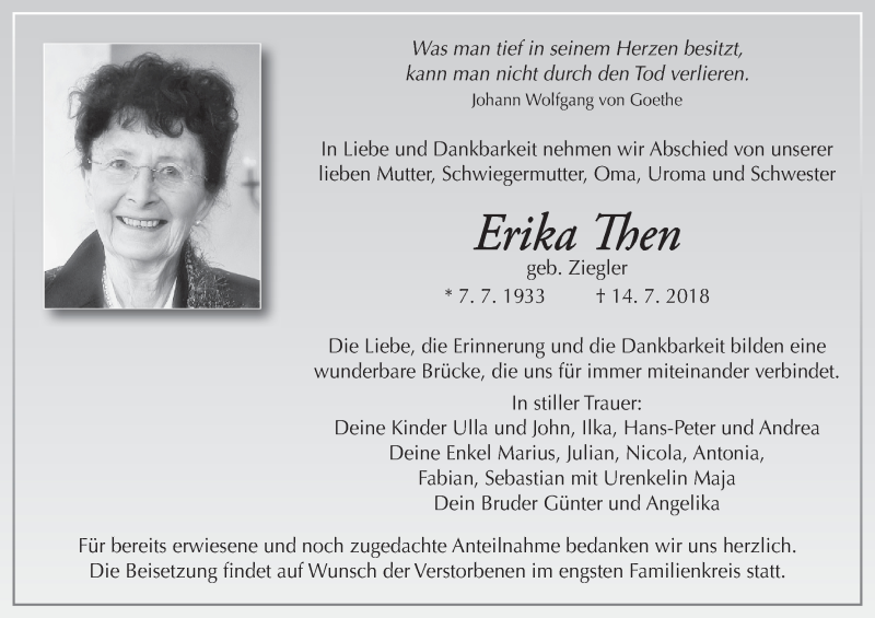 Traueranzeige für Erika Then vom 23.07.2018 aus MGO