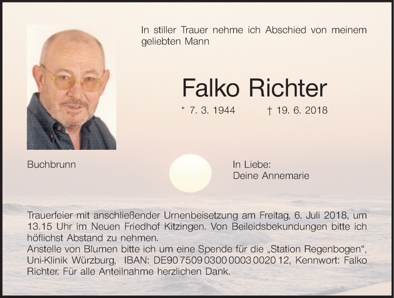  Traueranzeige für Falko Richter vom 03.07.2018 aus MGO