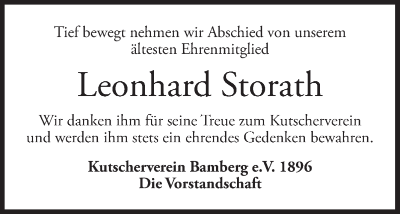  Traueranzeige für Leonhard Storath vom 10.07.2018 aus MGO