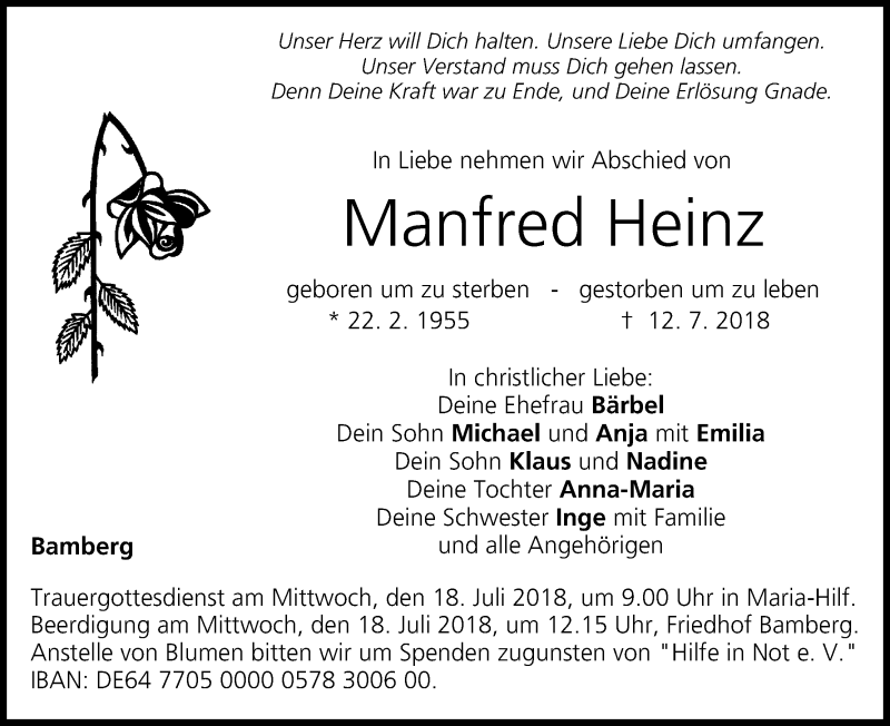  Traueranzeige für Manfred Heinz vom 14.07.2018 aus MGO