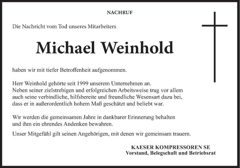  Traueranzeige für Michael Weinhold vom 17.07.2018 aus MGO