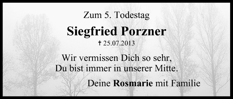  Traueranzeige für Siegfried Porzner vom 25.07.2018 aus MGO