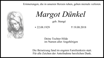 Traueranzeige von Margot Dünkel