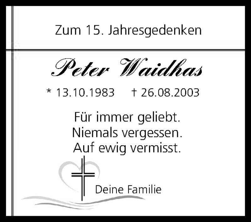  Traueranzeige für Peter Waidhas vom 25.08.2018 aus MGO