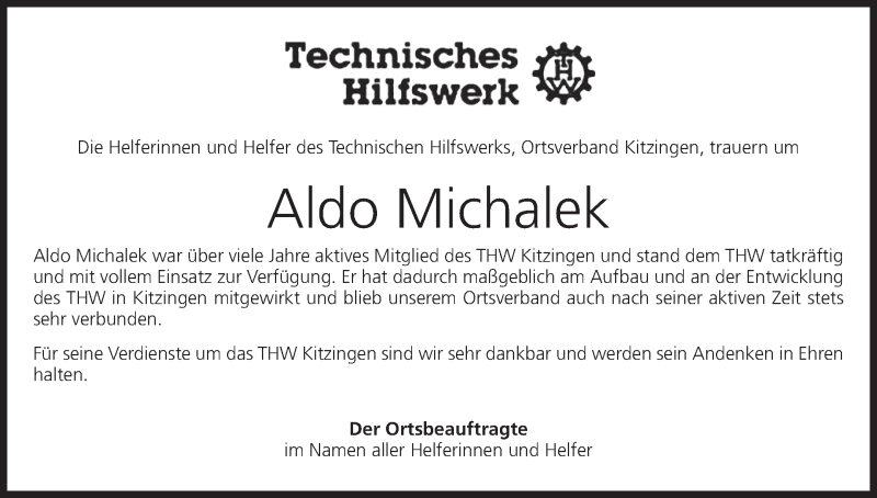  Traueranzeige für Aldo Michalek vom 21.09.2018 aus MGO