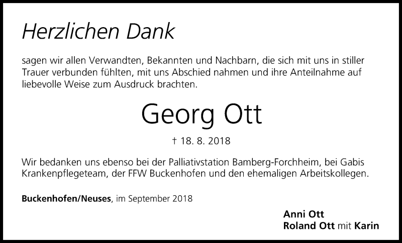  Traueranzeige für Georg Ott vom 08.09.2018 aus MGO