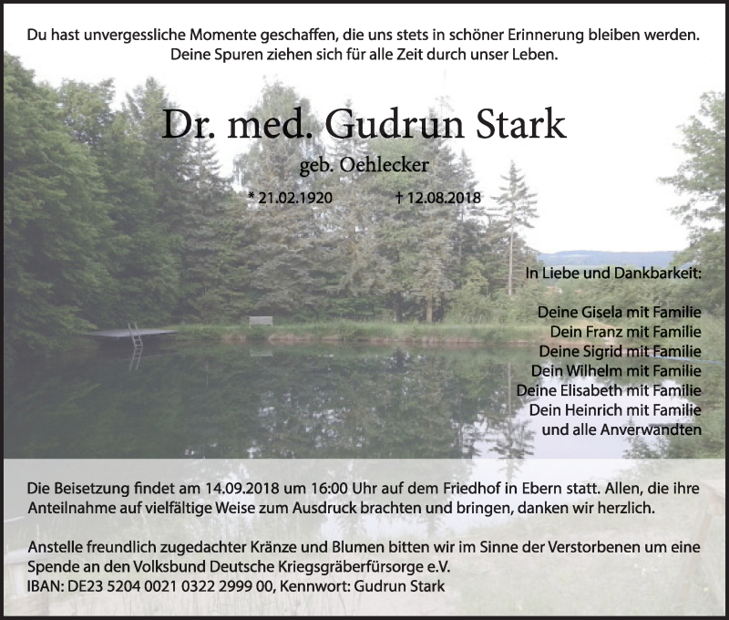  Traueranzeige für Gudrun Stark vom 11.09.2018 aus MGO