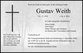 Anzeige von Gustav Weith von MGO