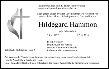 Anzeige von Hildegard Hammon von MGO