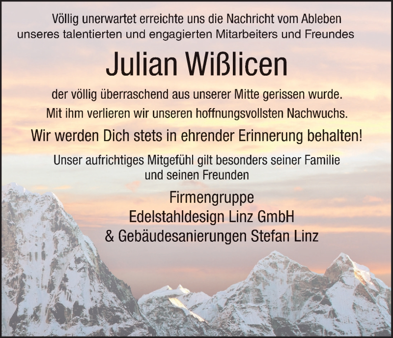  Traueranzeige für Julian Wißlicen vom 15.09.2018 aus MGO