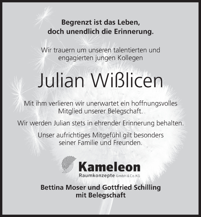  Traueranzeige für Julian Wißlicen vom 11.09.2018 aus MGO