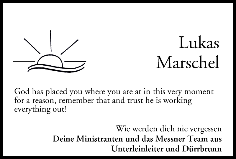  Traueranzeige für Lukas Marschel vom 12.09.2018 aus MGO