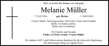 Traueranzeige von Melanie Müller