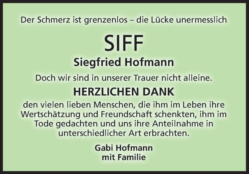  Traueranzeige für Siegfried Hofmann vom 29.09.2018 aus MGO