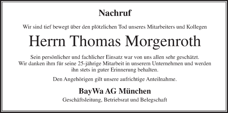  Traueranzeige für Thomas Morgenroth vom 13.09.2018 aus MGO
