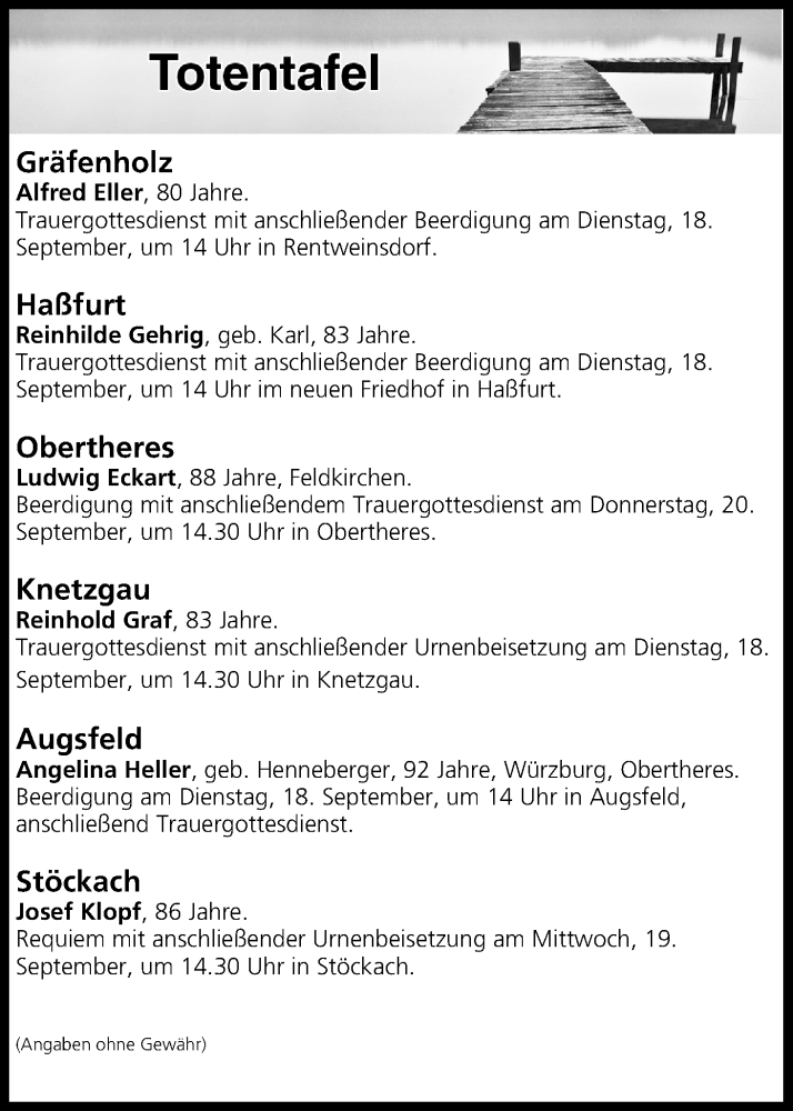  Traueranzeige für Totentafel vom 18.09.2018 vom 18.09.2018 aus MGO