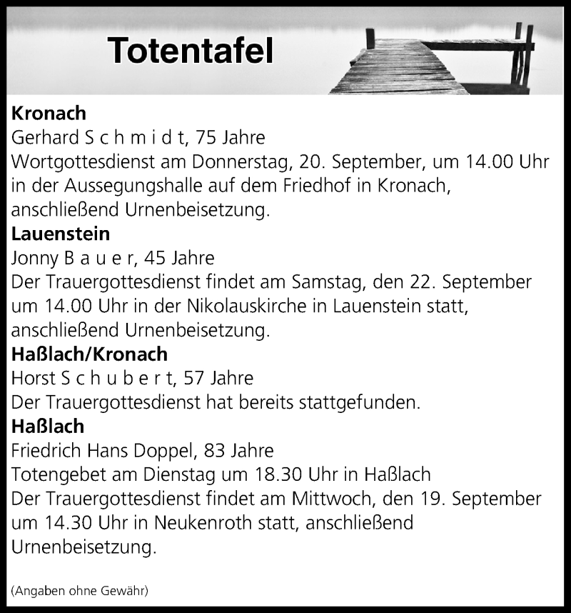  Traueranzeige für Totentafel vom 18.09.2018 vom 18.09.2018 aus MGO