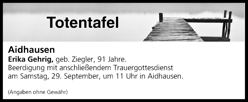  Traueranzeige für Totentafel vom 29.09.2018 vom 29.09.2018 aus MGO
