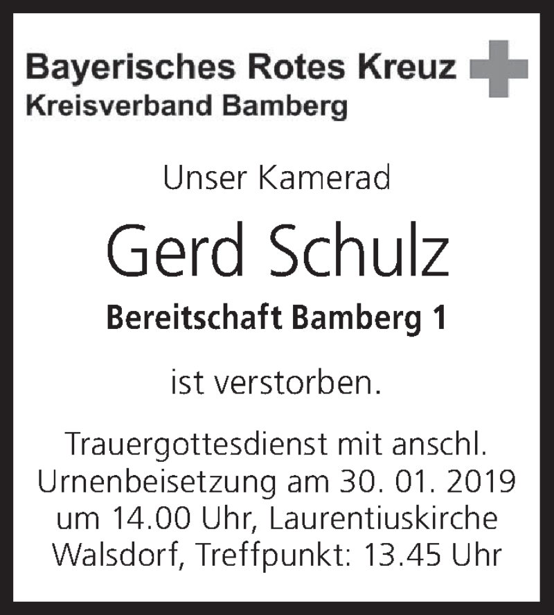  Traueranzeige für Gerd Schulz vom 29.01.2019 aus MGO