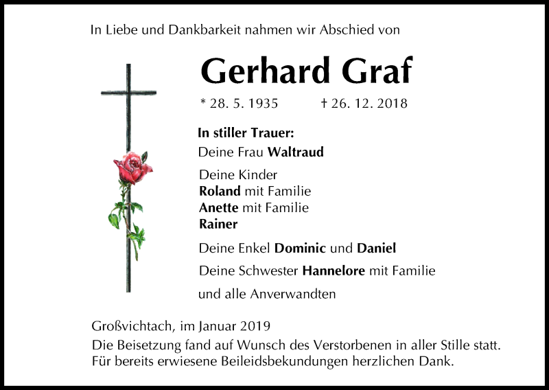  Traueranzeige für Gerhard Graf vom 15.01.2019 aus MGO