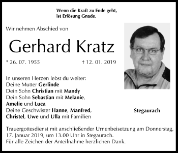 Anzeige von Gerhard Kratz von MGO