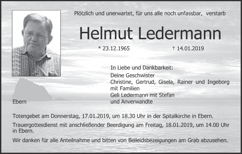  Traueranzeige für Helmut Ledermann vom 16.01.2019 aus MGO