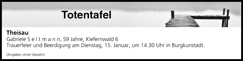  Traueranzeige für Totentafel vom 12.01.2019 vom 12.01.2019 aus MGO