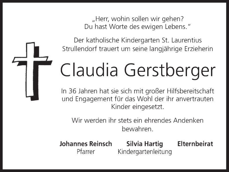  Traueranzeige für Claudia Gerstberger vom 05.10.2019 aus MGO